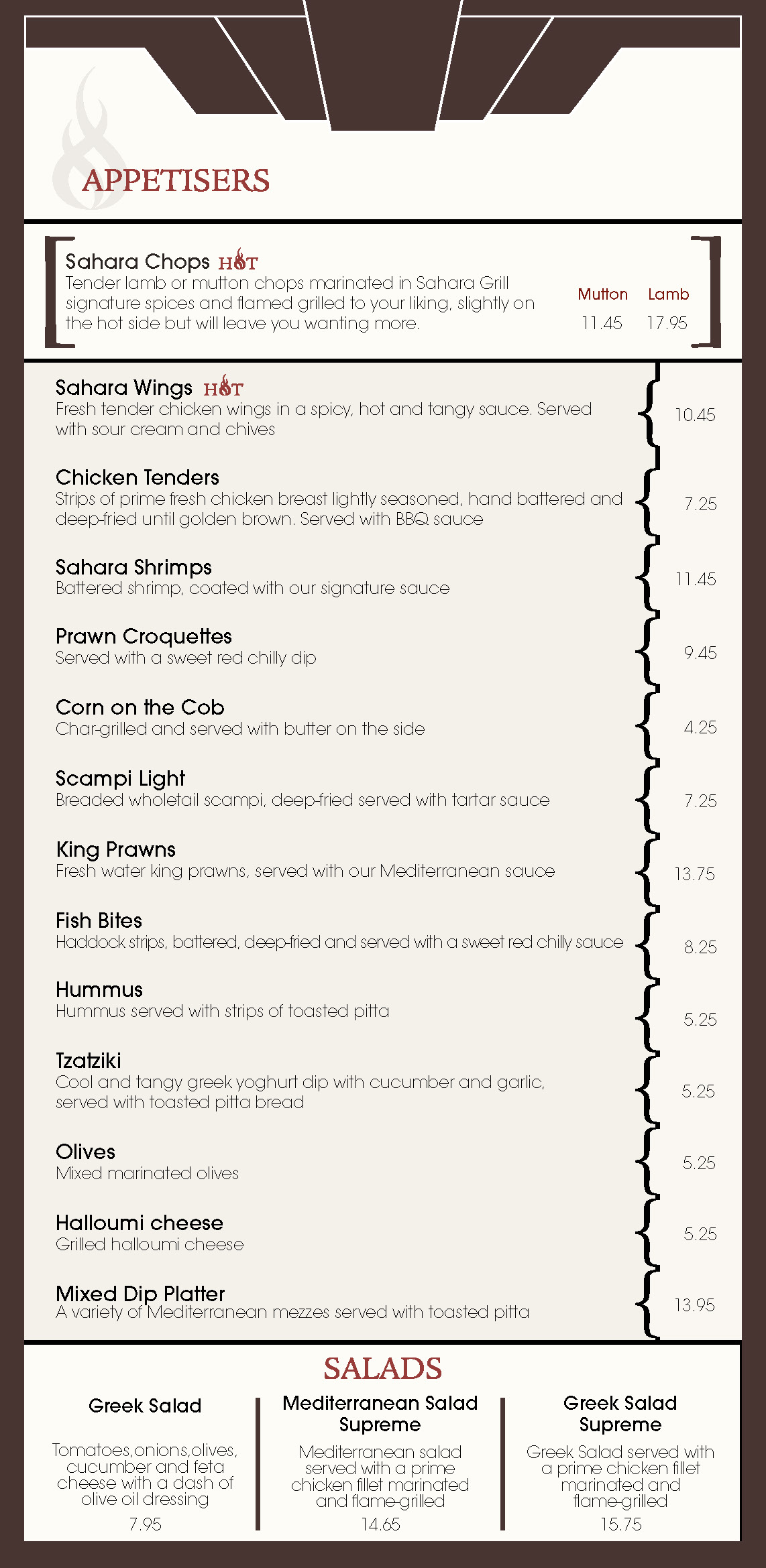 Sahara Grill Menu Sahara Grill