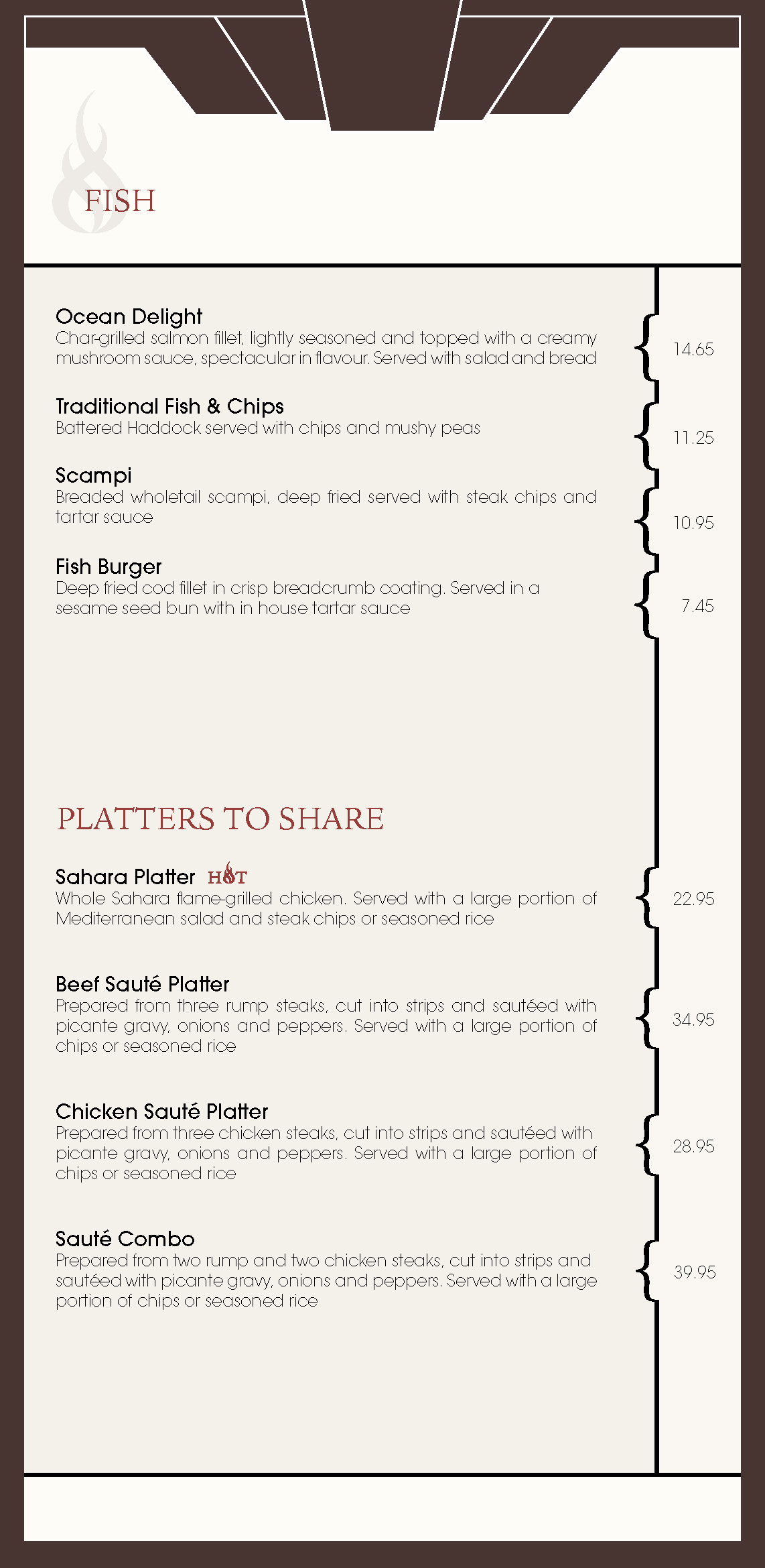 Sahara Grill Menu Sahara Grill