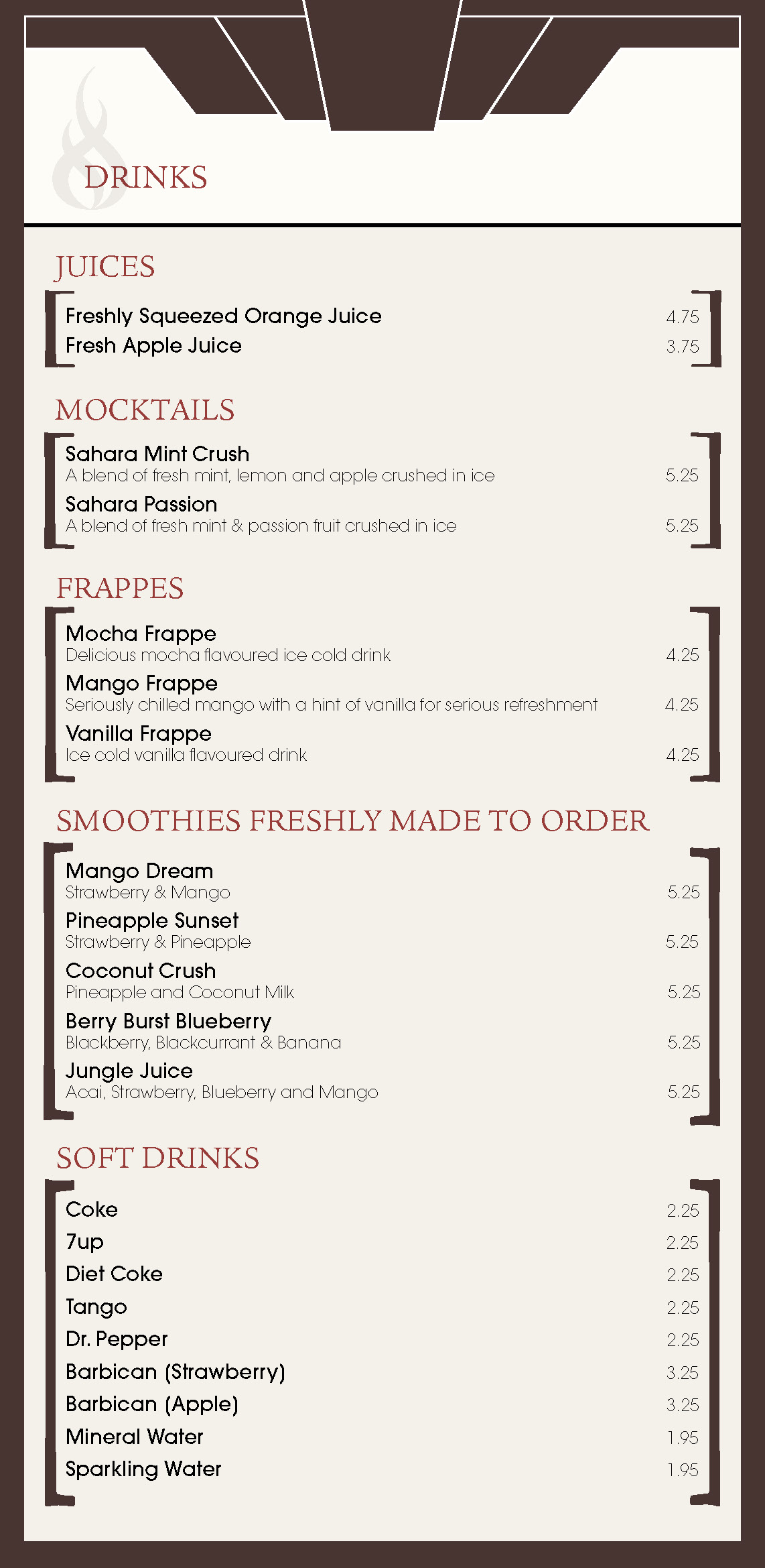 Sahara Grill Menu Sahara Grill