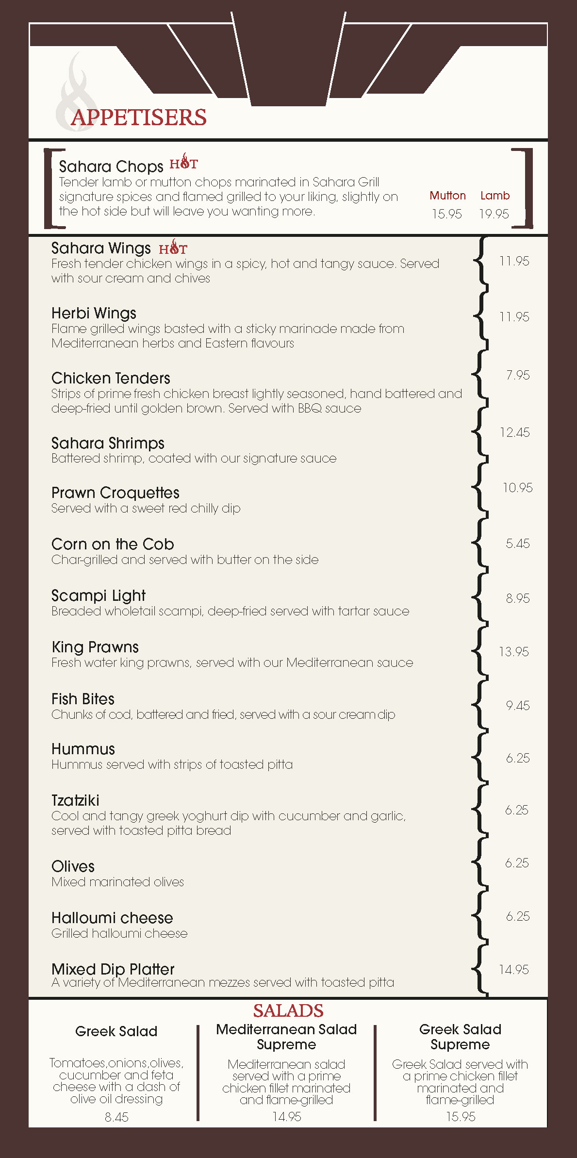 Sahara Grill Menu Sahara Grill